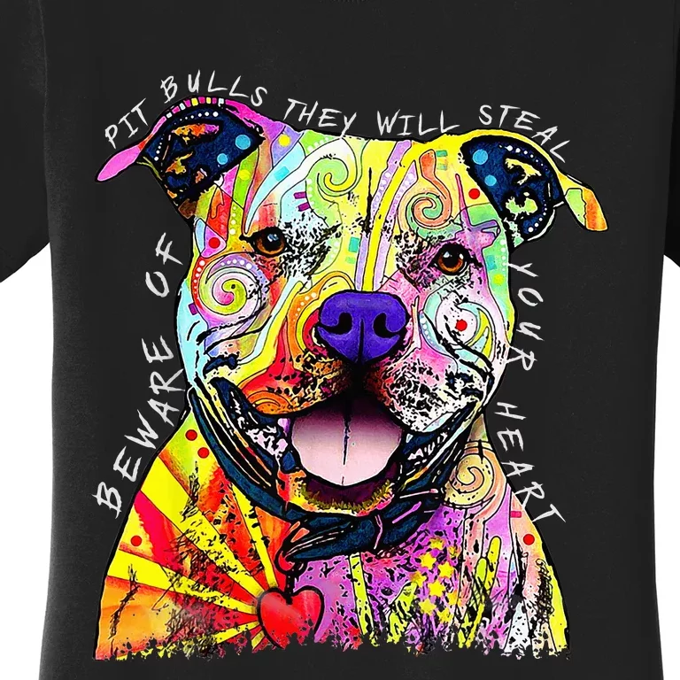 Beware of Pit Bulls They Will Steal Your Heart Funny Dogs Women's T-Shirt