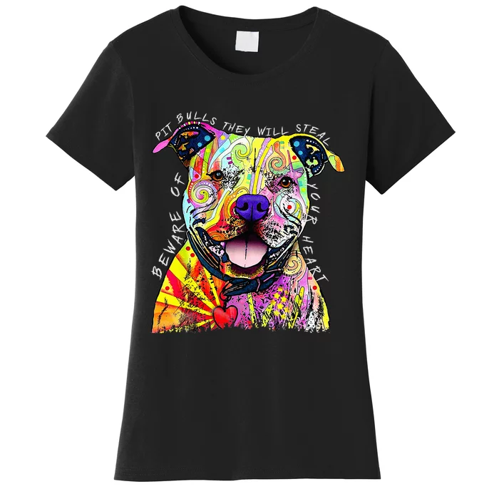 Beware of Pit Bulls They Will Steal Your Heart Funny Dogs Women's T-Shirt