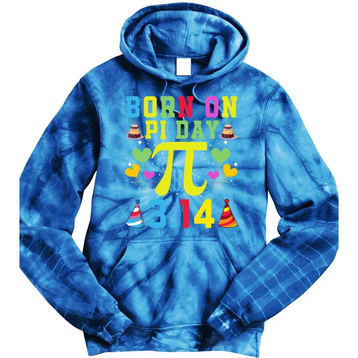 Born On Pi Day Birthday Decorations Happy 14 March 14th Gift Tie Dye Hoodie