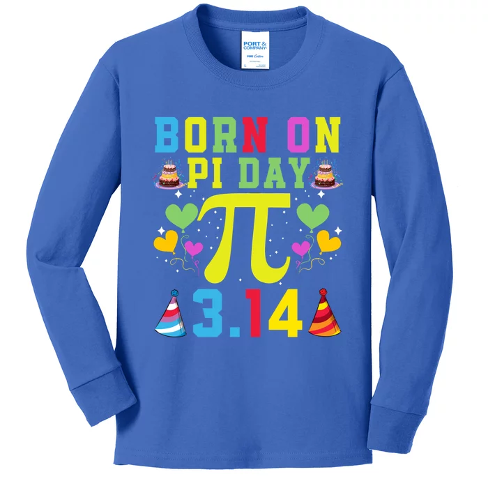 Born On Pi Day Birthday Decorations Happy 14 March 14th Gift Kids Long Sleeve Shirt