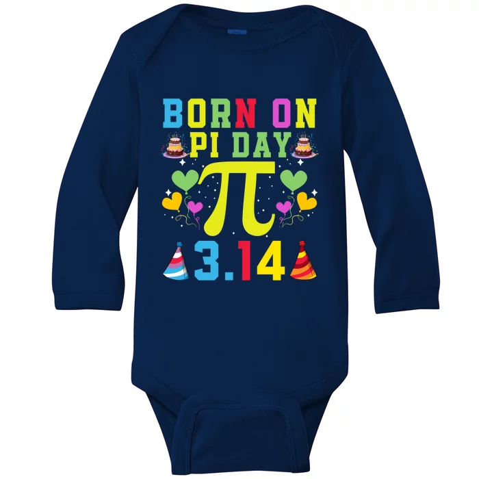 Born On Pi Day Birthday Decorations Happy 14 March 14th Gift Baby Long Sleeve Bodysuit