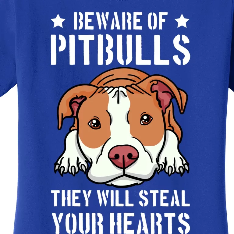 Beware Of Pitbull They Will Still Your Heart Pit Bull Pibble Cute Gift Women's T-Shirt