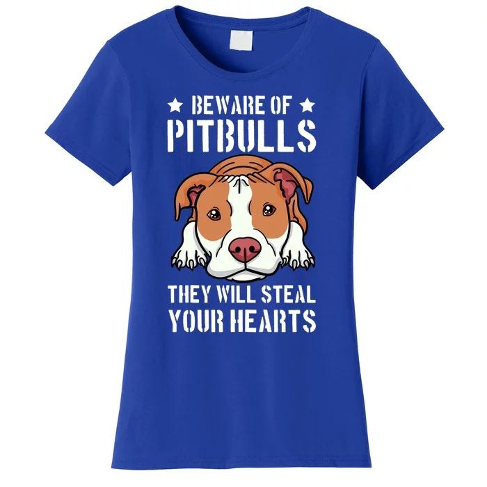 Beware Of Pitbull They Will Still Your Heart Pit Bull Pibble Cute Gift Women's T-Shirt