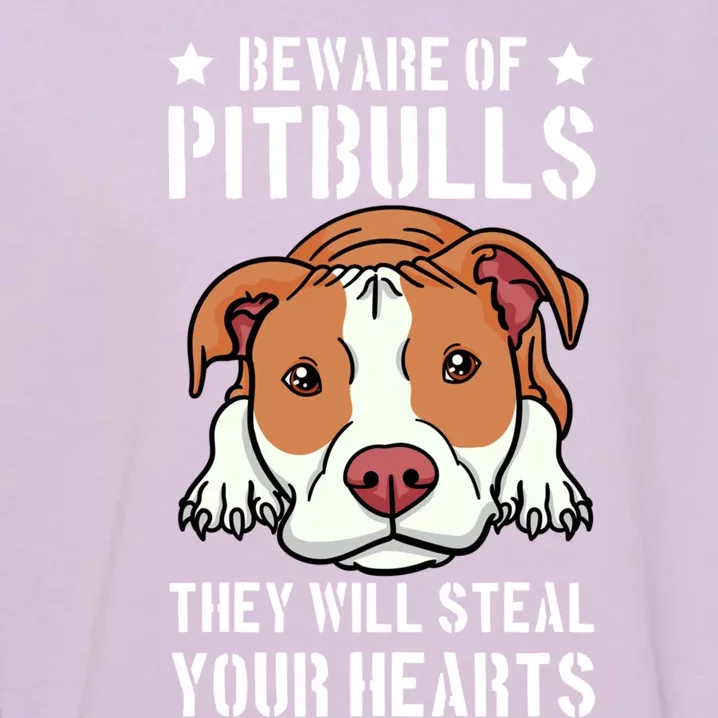 Beware Of Pitbull They Will Still Your Heart Pit Bull Pibble Cute Gift Garment-Dyed Sweatshirt