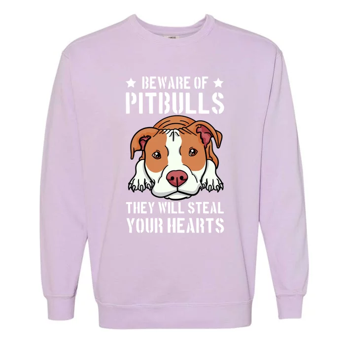 Beware Of Pitbull They Will Still Your Heart Pit Bull Pibble Cute Gift Garment-Dyed Sweatshirt