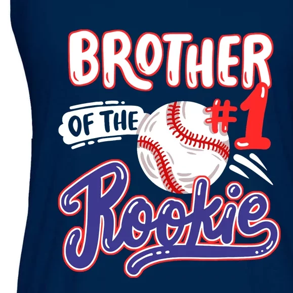 Brother Of Rookie 1st Baseball Birthday Party Theme Matching Ladies Essential Flowy Tank