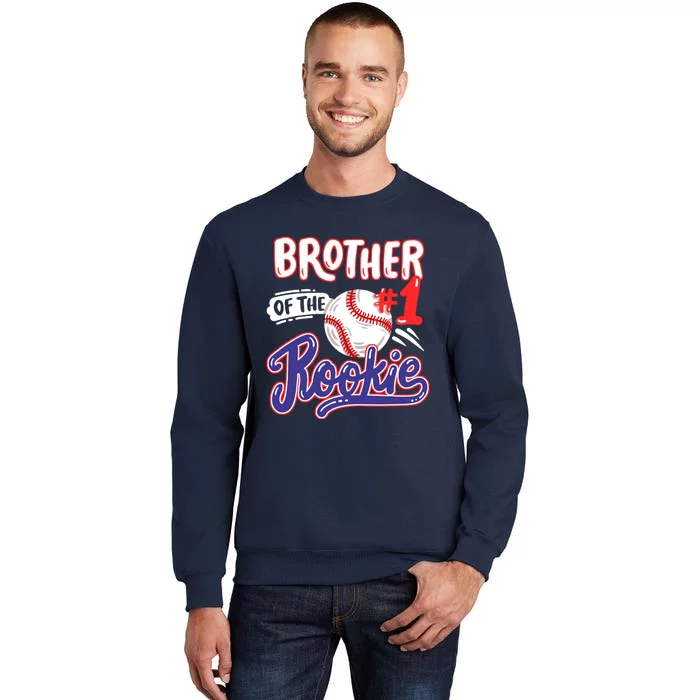 Brother Of Rookie 1st Baseball Birthday Party Theme Matching Tall Sweatshirt