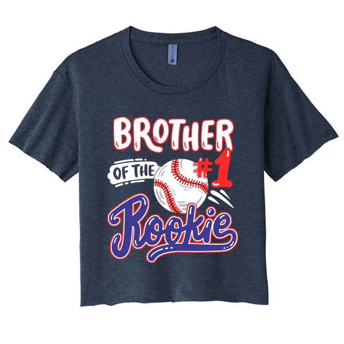 Brother Of Rookie 1st Baseball Birthday Party Theme Matching Women's Crop Top Tee