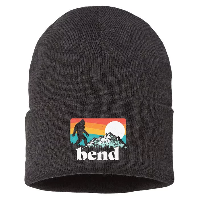 Bend Oregon Retro Bigfoot Mountains Sustainable Knit Beanie