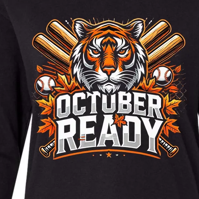 Baseball October Ready Tiger D Womens Cotton Relaxed Long Sleeve T-Shirt