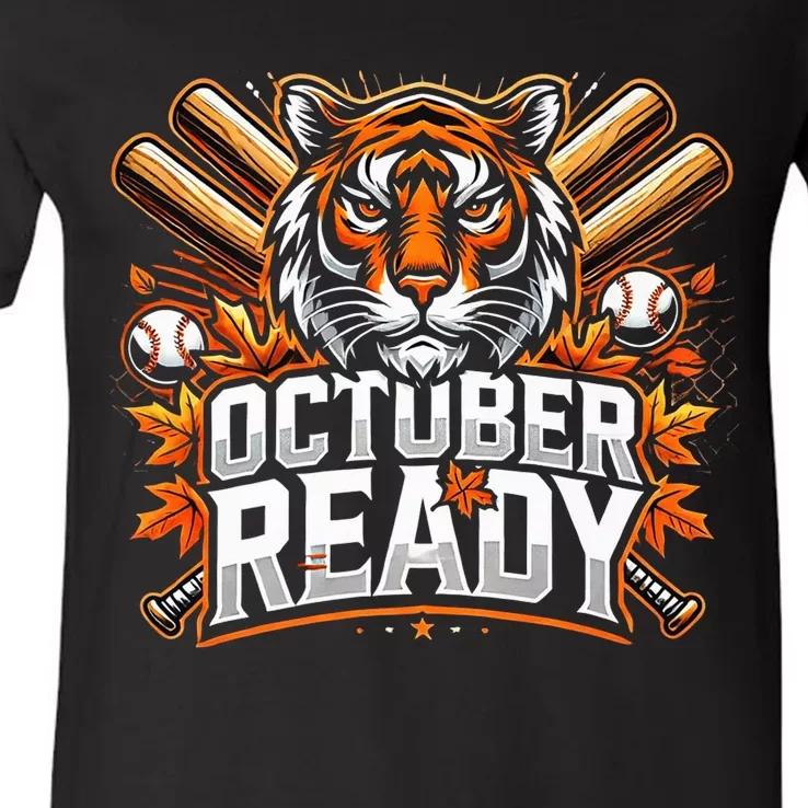 Baseball October Ready Tiger D V-Neck T-Shirt