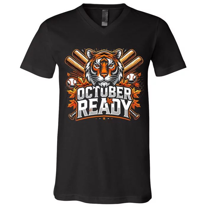 Baseball October Ready Tiger D V-Neck T-Shirt