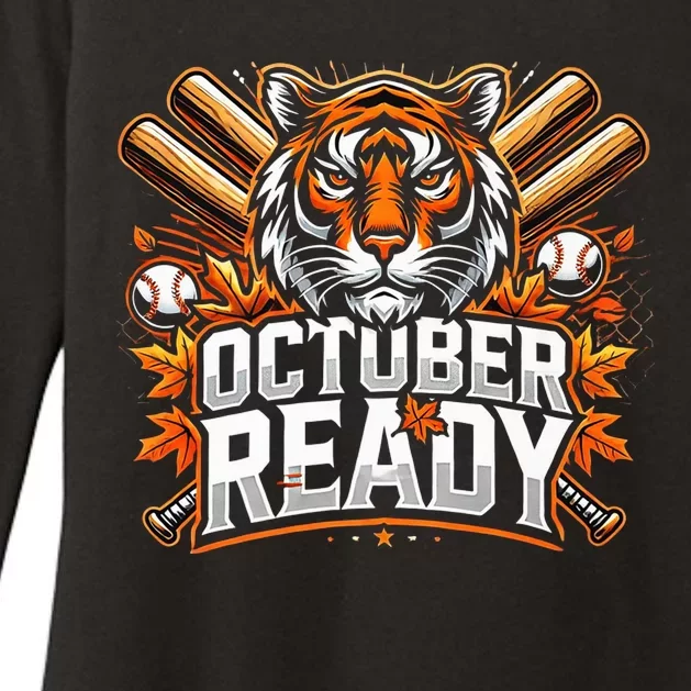 Baseball October Ready Tiger D Womens CVC Long Sleeve Shirt