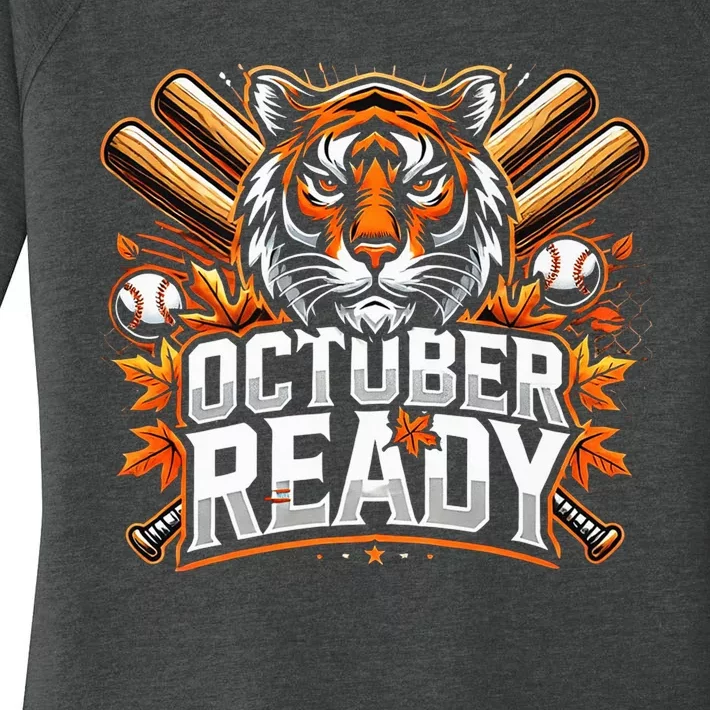 Baseball October Ready Tiger D Women's Perfect Tri Tunic Long Sleeve Shirt