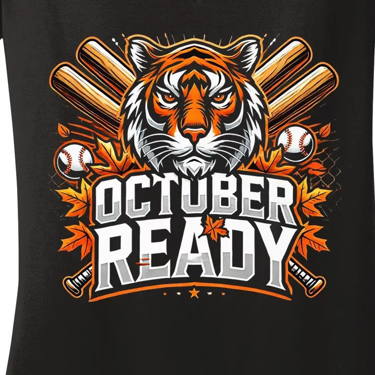 Baseball October Ready Tiger D Women's V-Neck T-Shirt