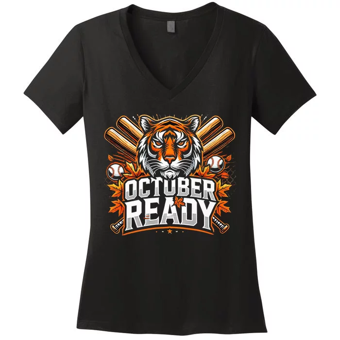 Baseball October Ready Tiger D Women's V-Neck T-Shirt