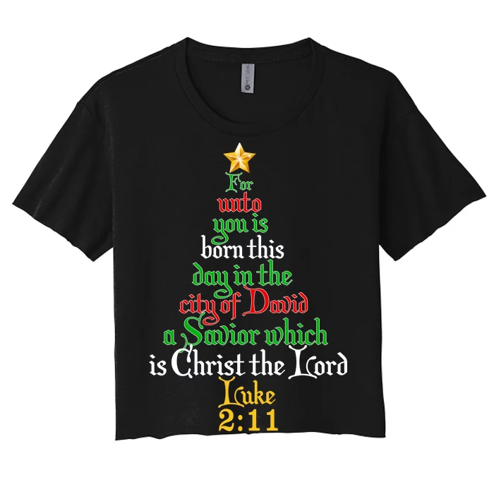 Born A Savior Christmas Christ The Lord Bible Verse Women's Crop Top Tee