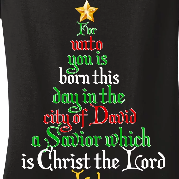 Born A Savior Christmas Christ The Lord Bible Verse Women's V-Neck T-Shirt