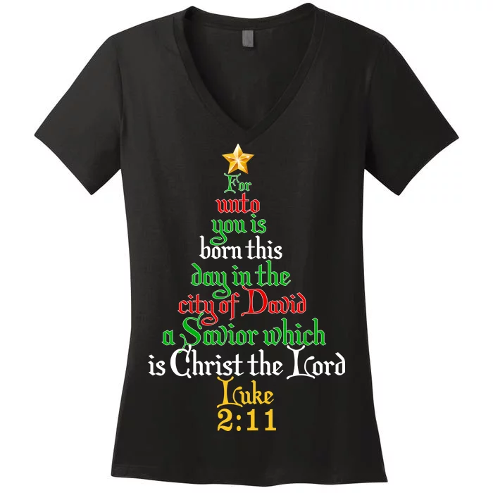 Born A Savior Christmas Christ The Lord Bible Verse Women's V-Neck T-Shirt