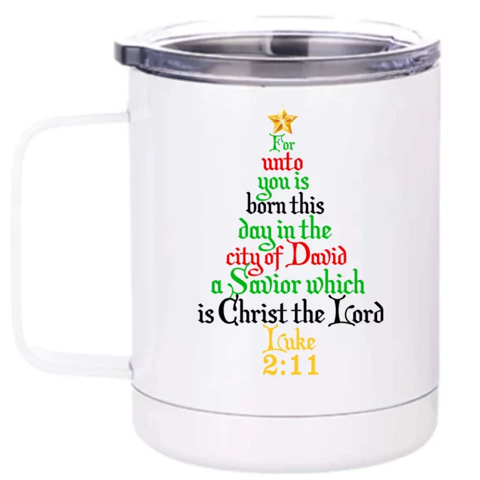 Born A Savior Christmas Christ The Lord Bible Verse Front & Back 12oz Stainless Steel Tumbler Cup