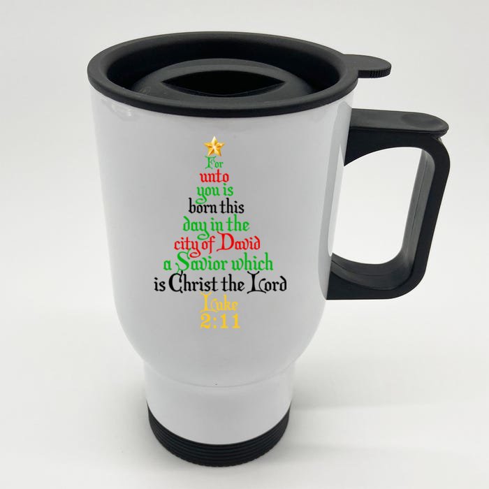 Born A Savior Christmas Christ The Lord Bible Verse Front & Back Stainless Steel Travel Mug