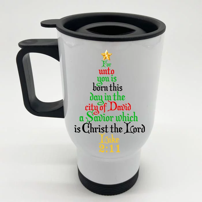 Born A Savior Christmas Christ The Lord Bible Verse Front & Back Stainless Steel Travel Mug