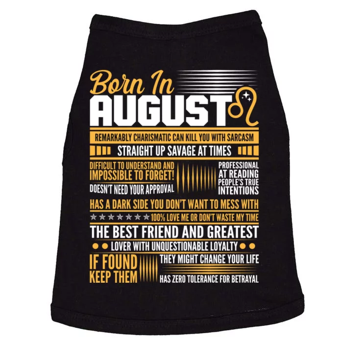 Born In August Leo Birthday Zodiac Doggie Tank