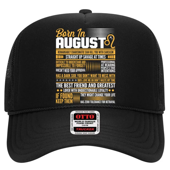 Born In August Leo Birthday Zodiac High Crown Mesh Trucker Hat