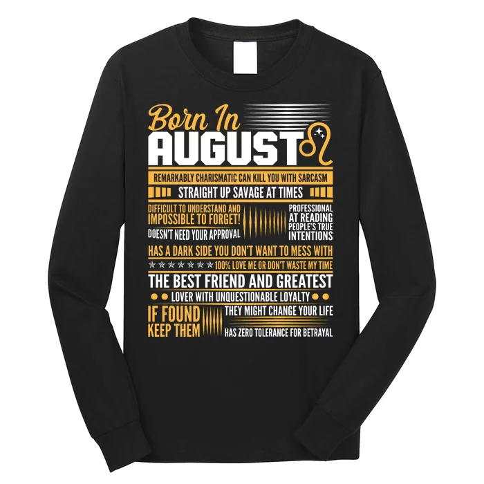 Born In August Leo Birthday Zodiac Long Sleeve Shirt TeeShirtPalace