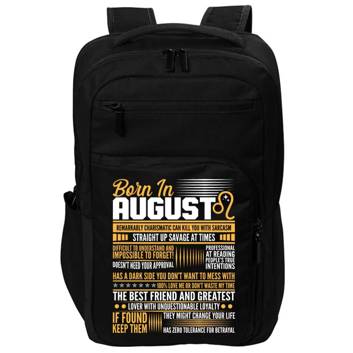 Born In August Leo Birthday Zodiac Impact Tech Backpack