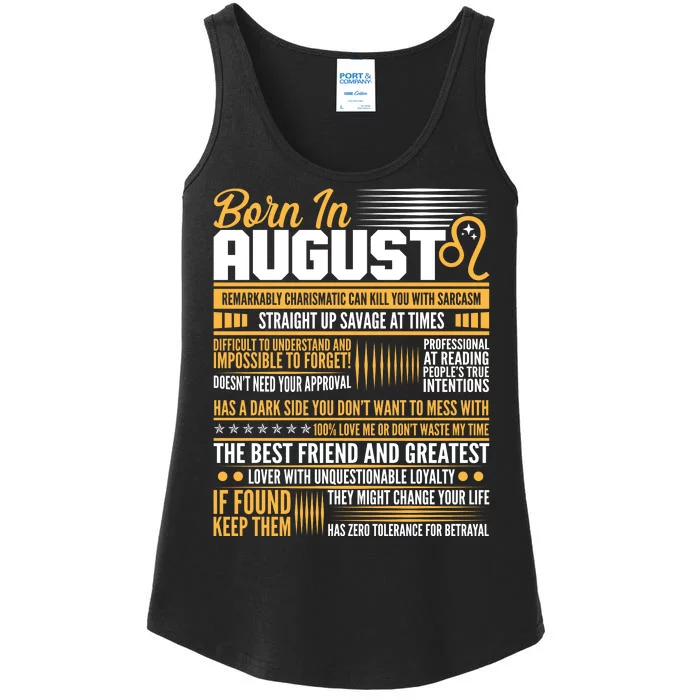 Born In August Leo Birthday Zodiac Ladies Essential Tank