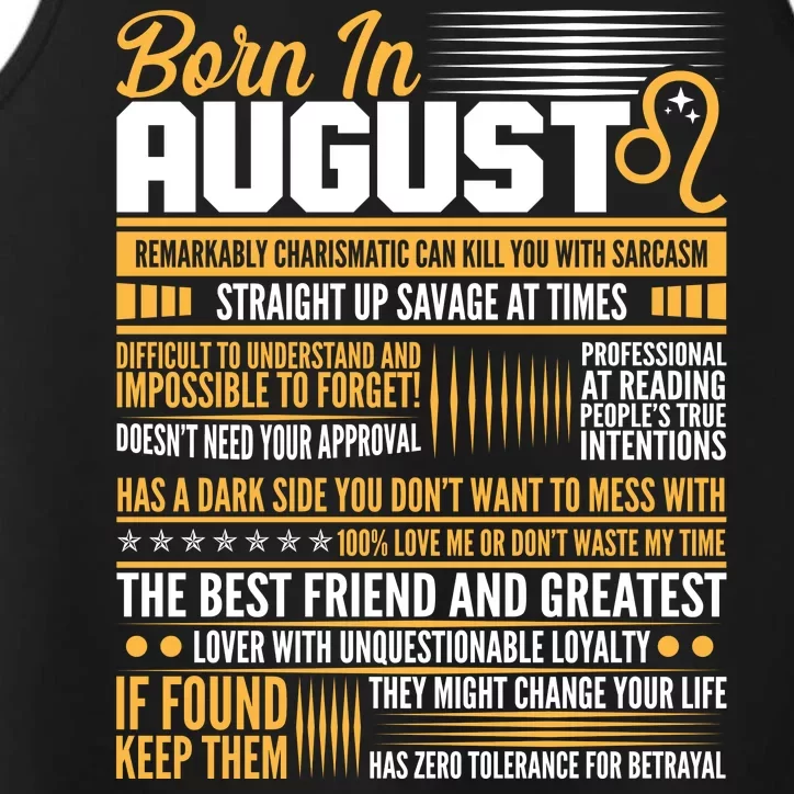 Born In August Leo Birthday Zodiac Performance Tank