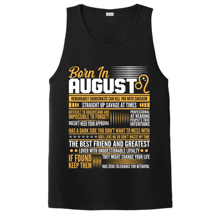 Born In August Leo Birthday Zodiac Performance Tank