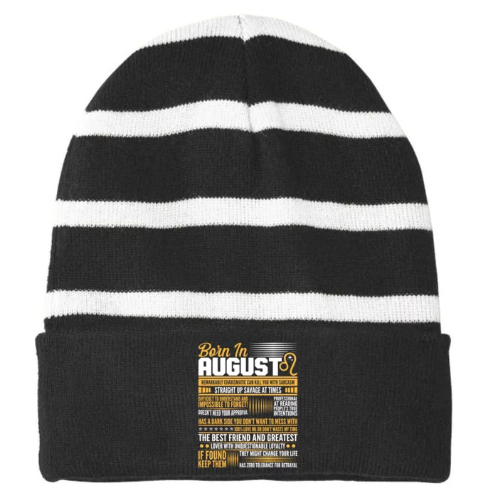 Born In August Leo Birthday Zodiac Striped Beanie with Solid Band