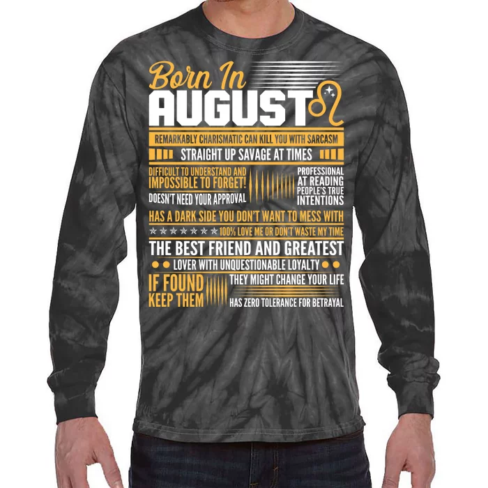 Born In August Leo Birthday Zodiac Tie-Dye Long Sleeve Shirt