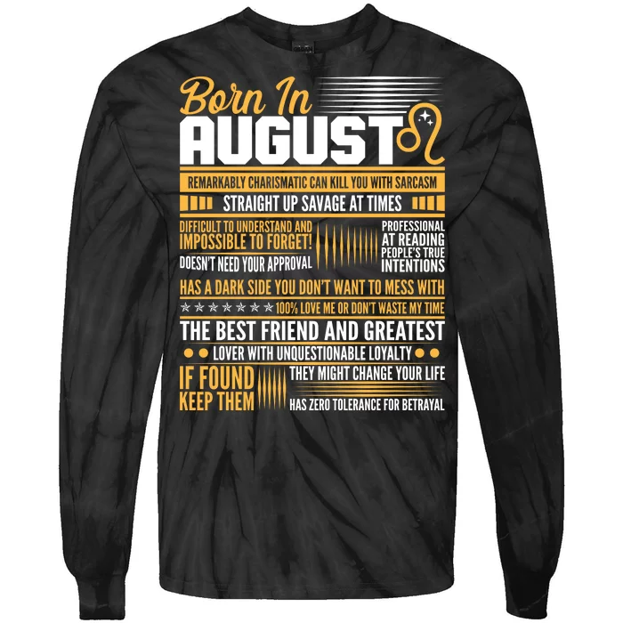 Born In August Leo Birthday Zodiac Tie-Dye Long Sleeve Shirt