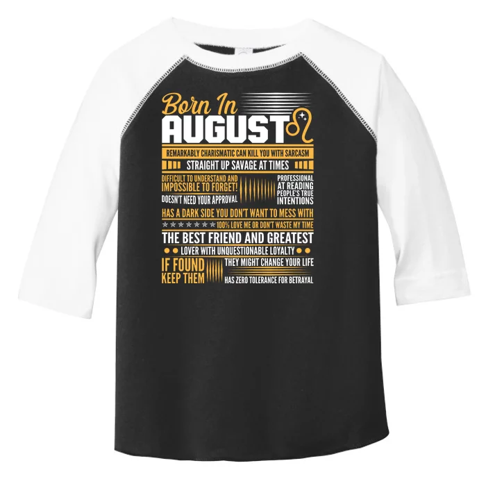 Born In August Leo Birthday Zodiac Toddler Fine Jersey T-Shirt