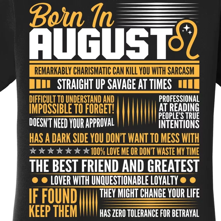 Born In August Leo Birthday Zodiac Women's T-Shirt