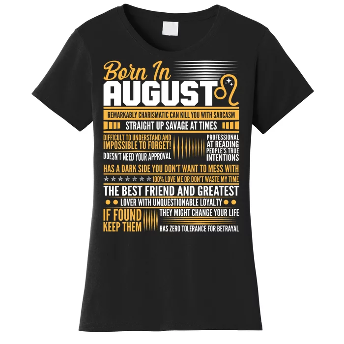 Born In August Leo Birthday Zodiac Women's T-Shirt