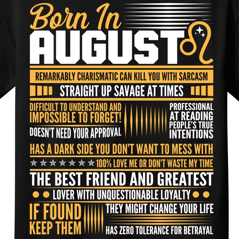 Born In August Leo Birthday Zodiac Kids T Shirt TeeShirtPalace