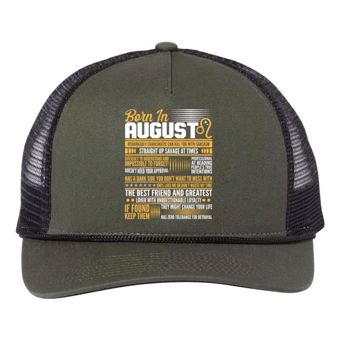 Born In August Leo Birthday Zodiac Retro Rope Trucker Hat Cap