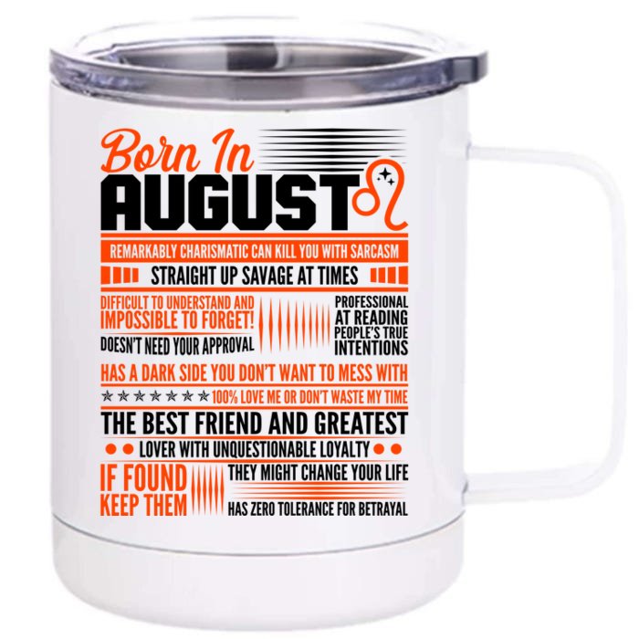 Born In August Leo Birthday Zodiac Front & Back 12oz Stainless Steel Tumbler Cup