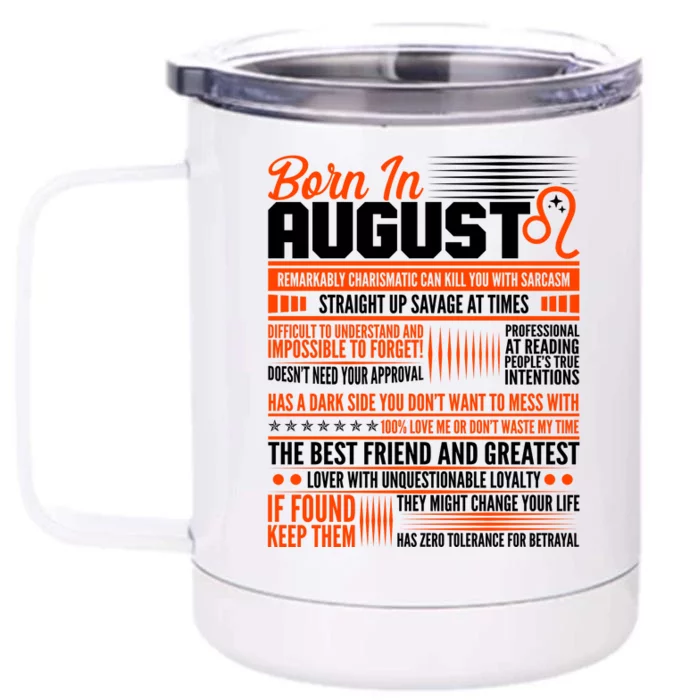 Born In August Leo Birthday Zodiac Front & Back 12oz Stainless Steel Tumbler Cup