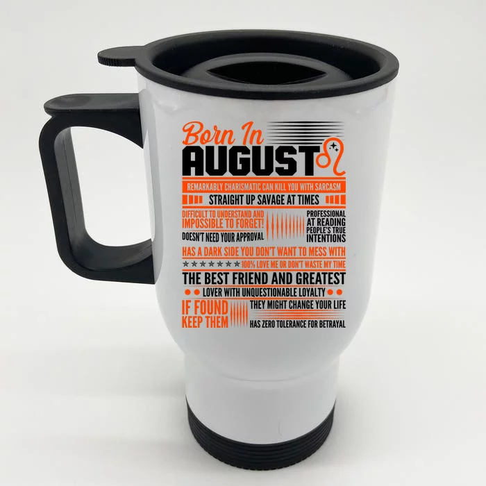 Born In August Leo Birthday Zodiac Front & Back Stainless Steel Travel Mug