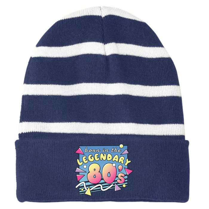 Born In The Legendary 80s Striped Beanie with Solid Band