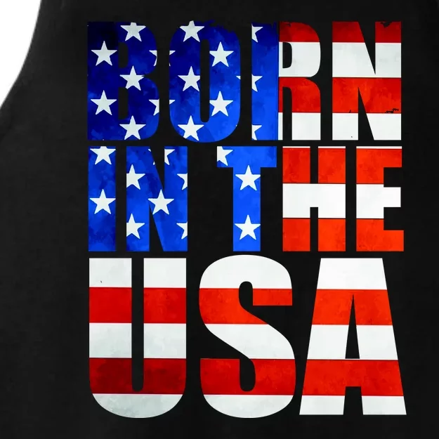 Born In The USA Flag Ladies Tri-Blend Wicking Tank