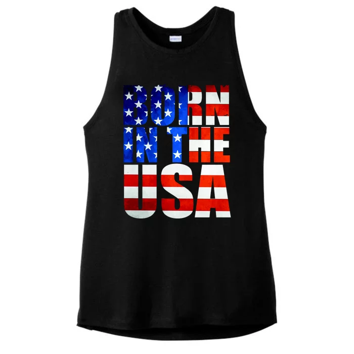 Born In The USA Flag Ladies Tri-Blend Wicking Tank