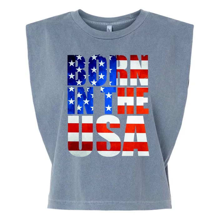 Born In The USA Flag Garment-Dyed Women's Muscle Tee