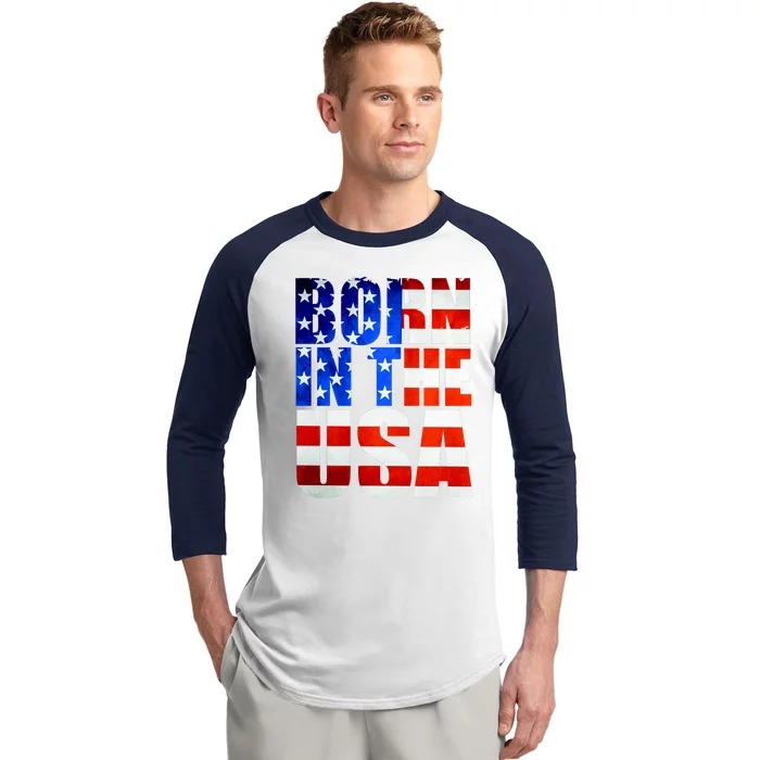 Born In The USA Flag Baseball Sleeve Shirt