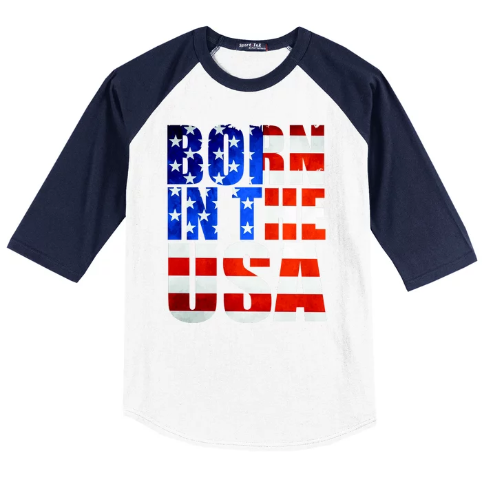 Born In The USA Flag Baseball Sleeve Shirt